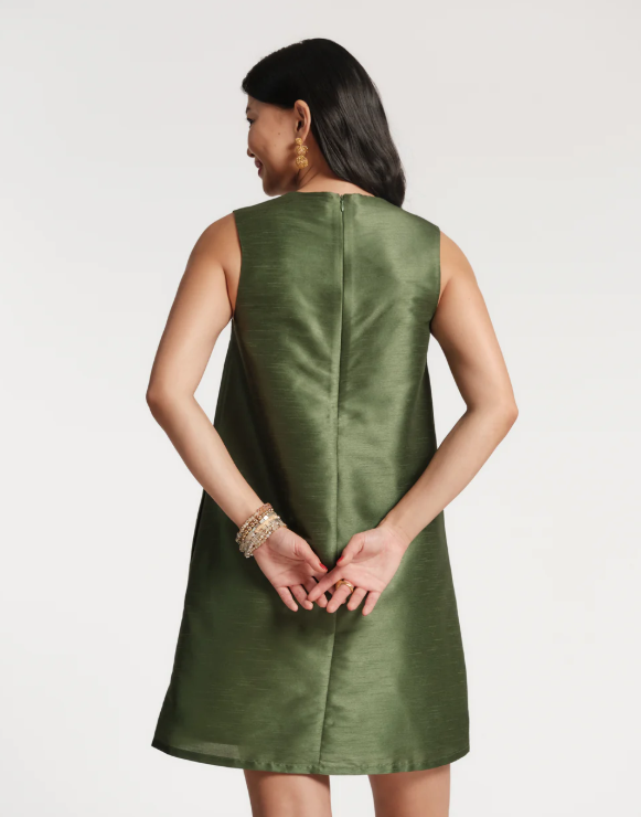 Lilly Shift Dress Modern Palm Poly Dupion Treetop/Multi