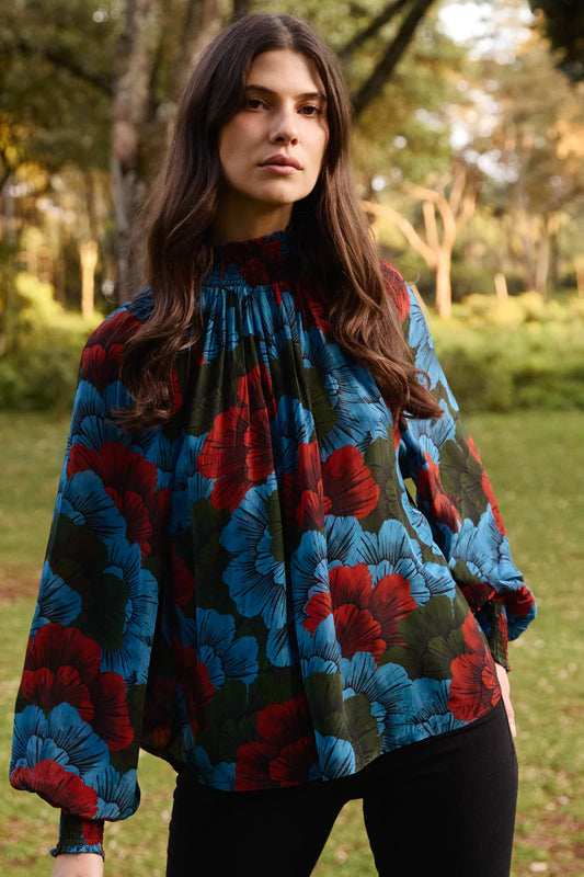 High Neck Blouse- Madrid Blue