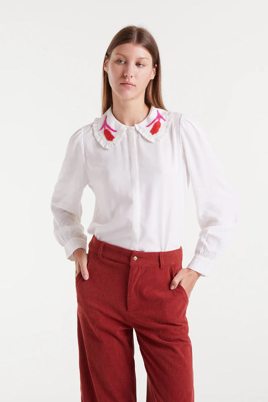 White Blouse with Tulip Collar
