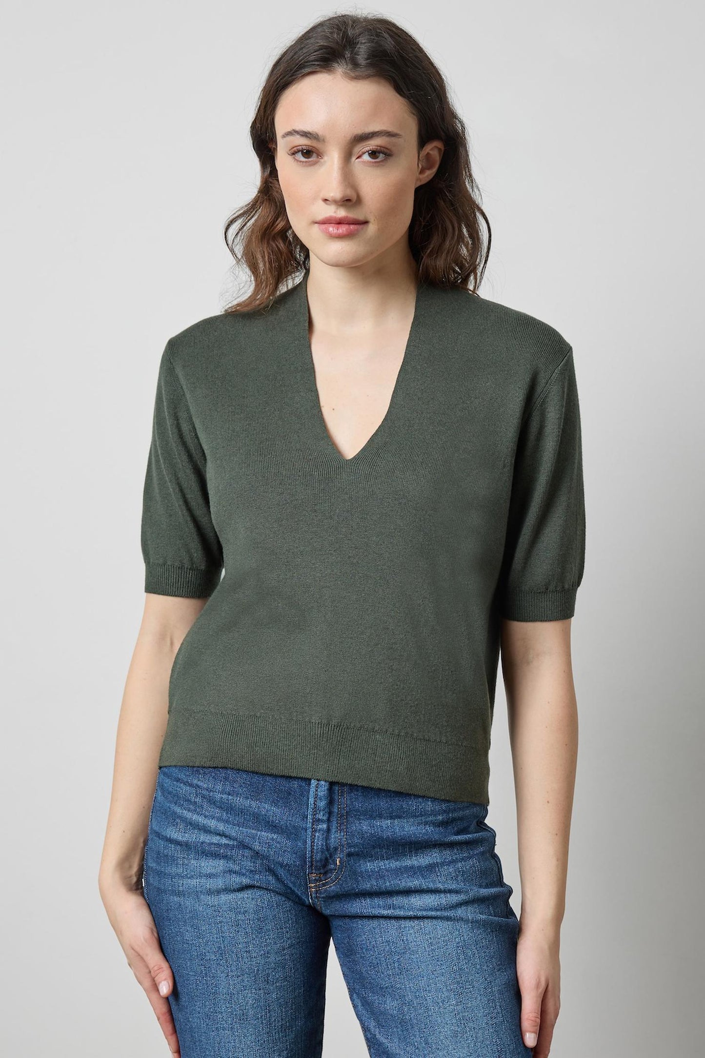 V-Neck Elbow Sleeve Sweter