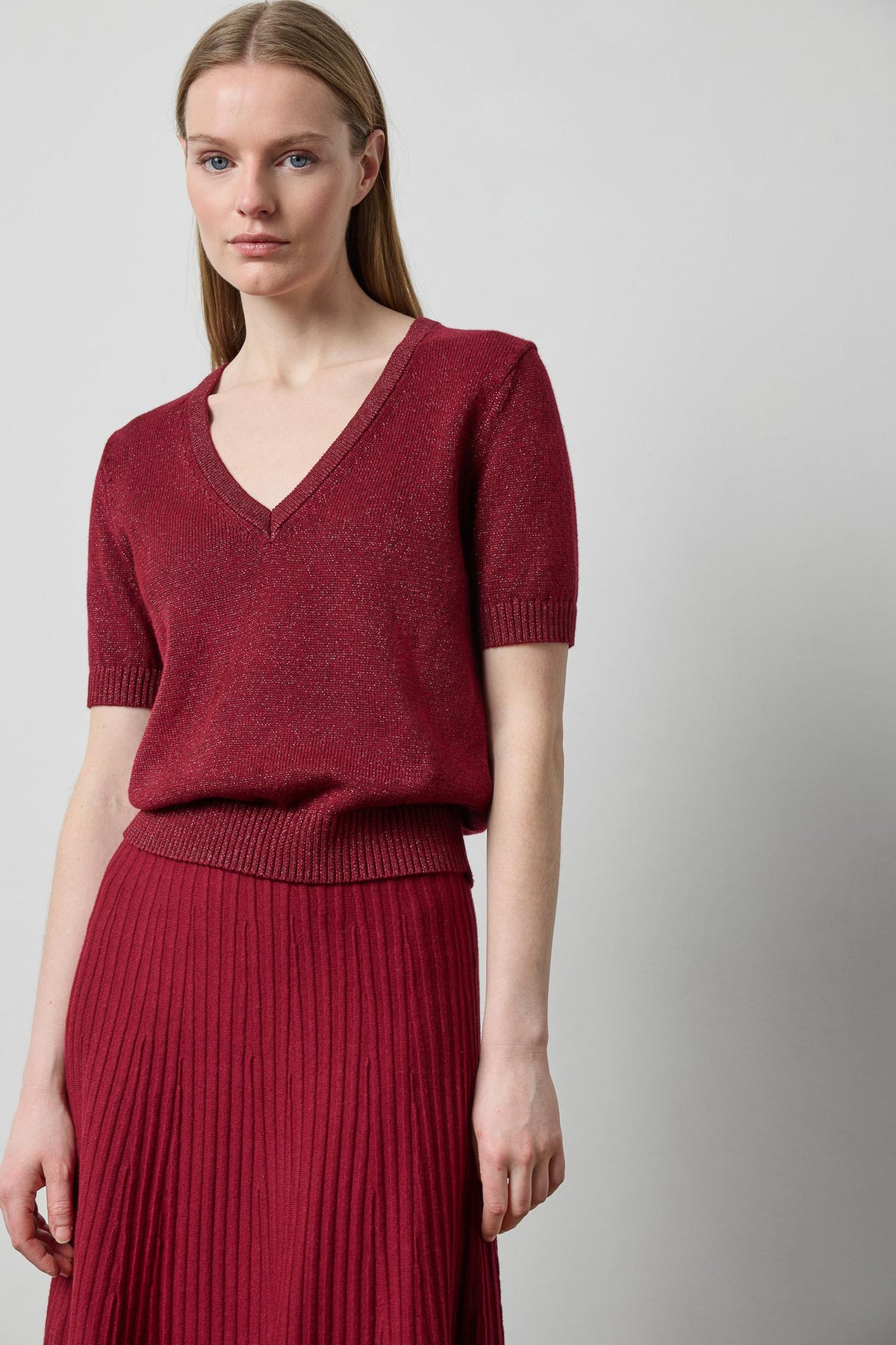 Short Sleeve Sparkle Sweater - Wineberry