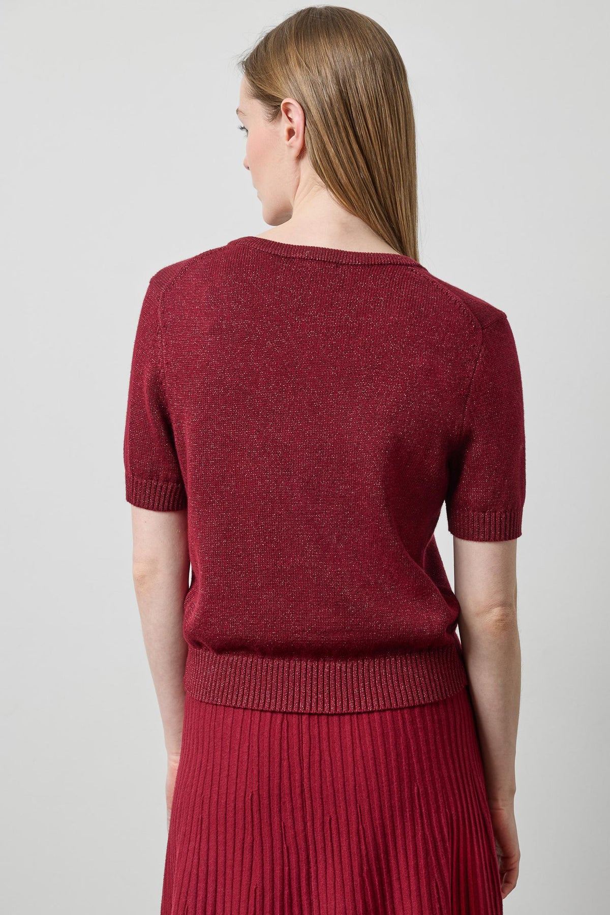 Short Sleeve Sparkle Sweater - Wineberry