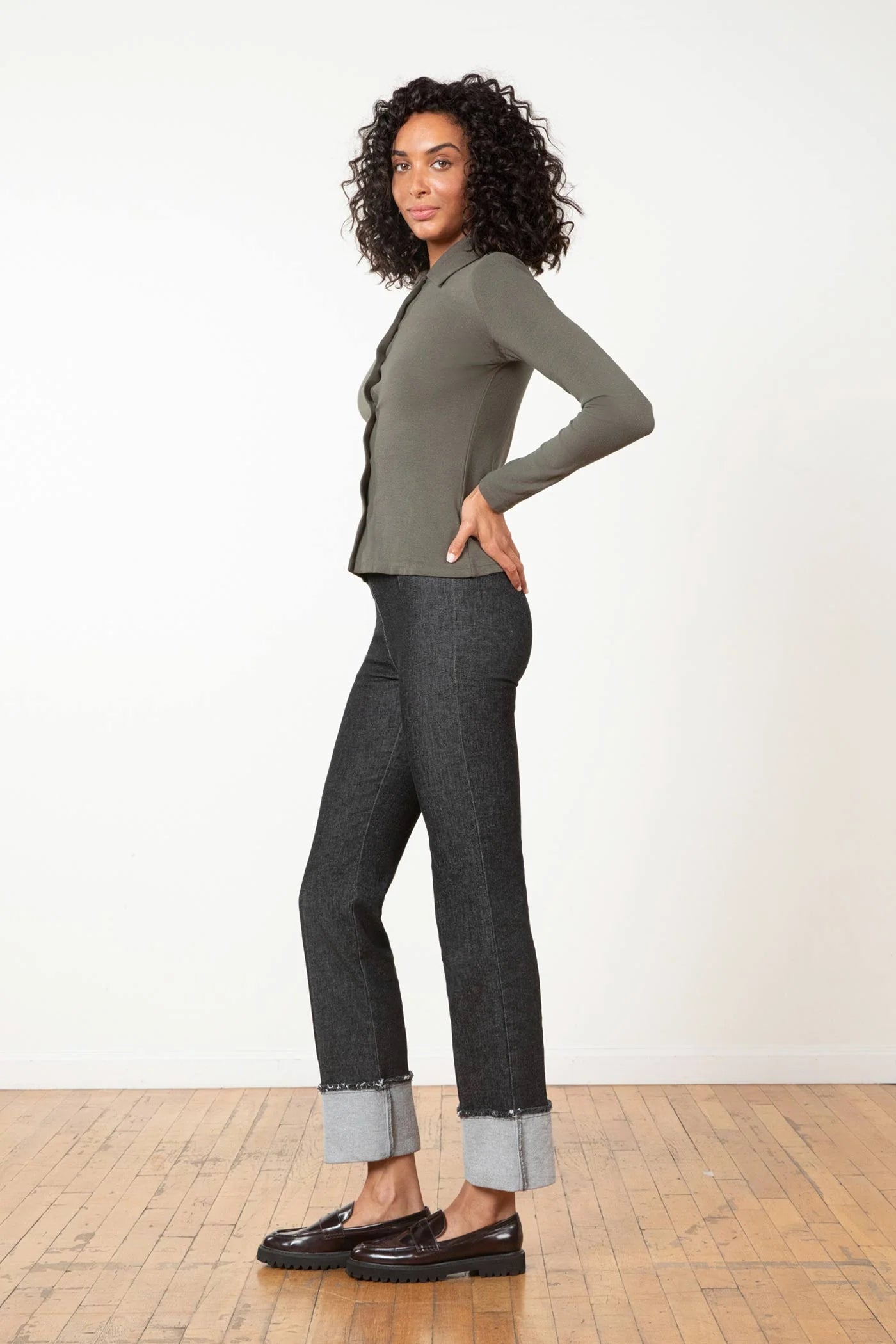 Bonnie Denim Cuffed Pant - Black