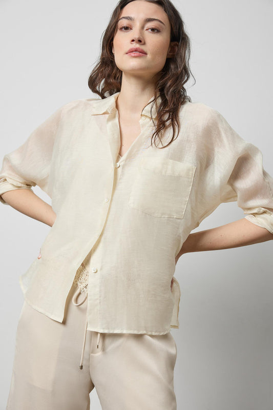 Sheer Dolman Button Down - Porcelain