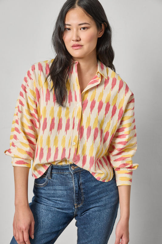Ikat Dolman Button Down - Taffy