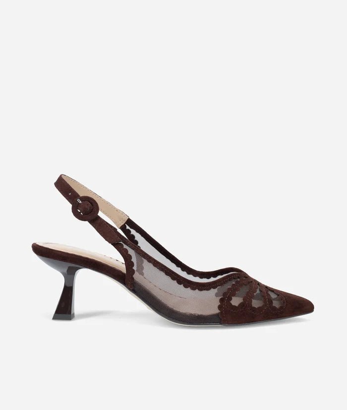 Jacie Suede & Mesh Slingback - Chocolate