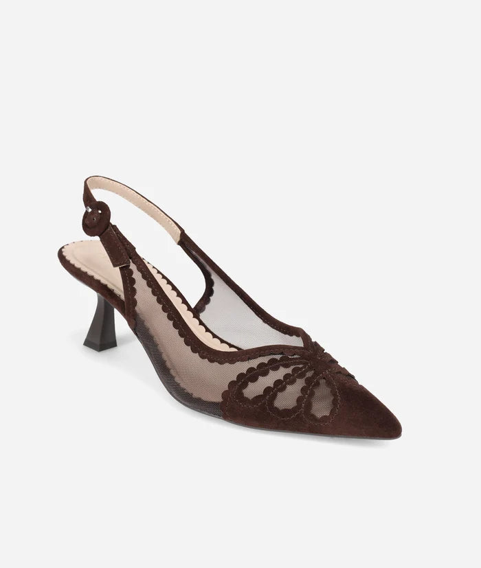 Jacie Suede & Mesh Slingback - Chocolate