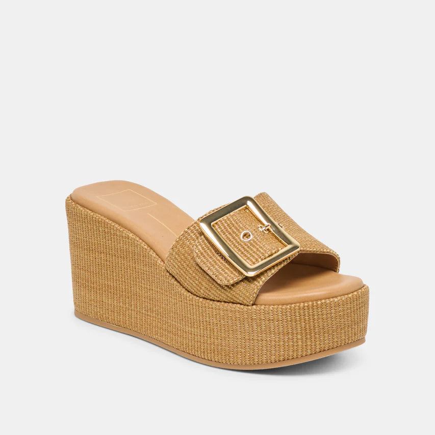 Jilian Wide Mocha Raffia Wedges