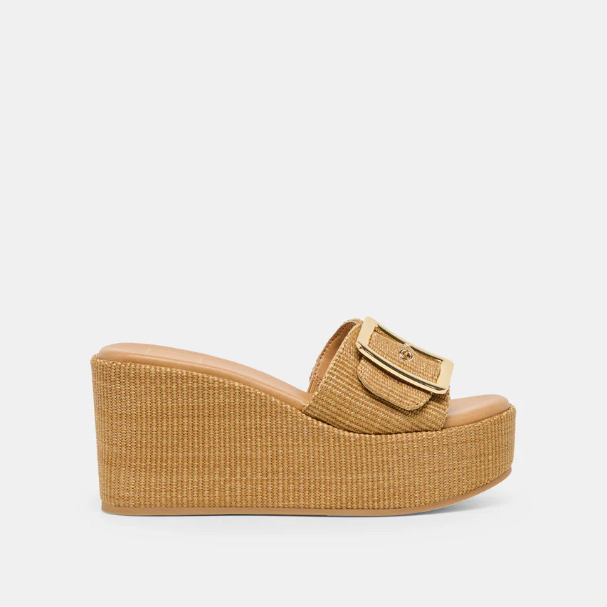 Jilian Wide Mocha Raffia Wedges