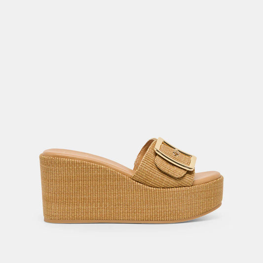 Jilian Wide Mocha Raffia Wedges