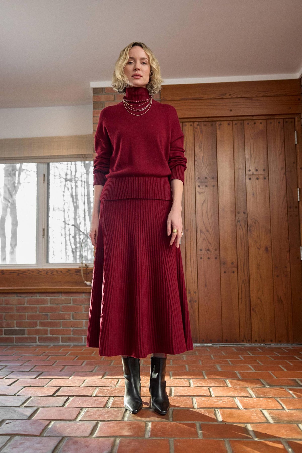 Knit Flared Skirt - Wineberry