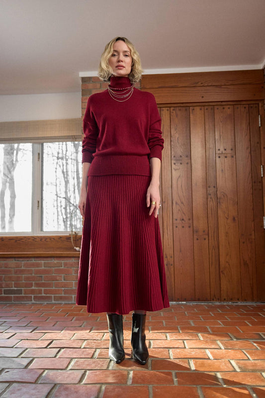 Knit Flared Skirt - Wineberry