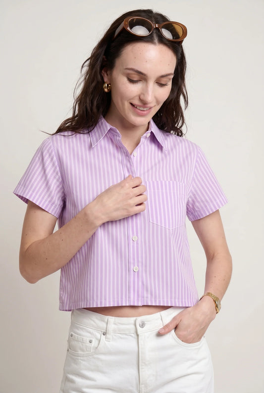 Boxy Short Sleeve Cropped Shirt - Lilac