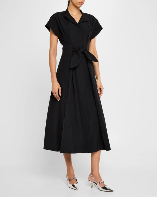 Rocky Tie-Waist Taffeta Midi Shirtdress