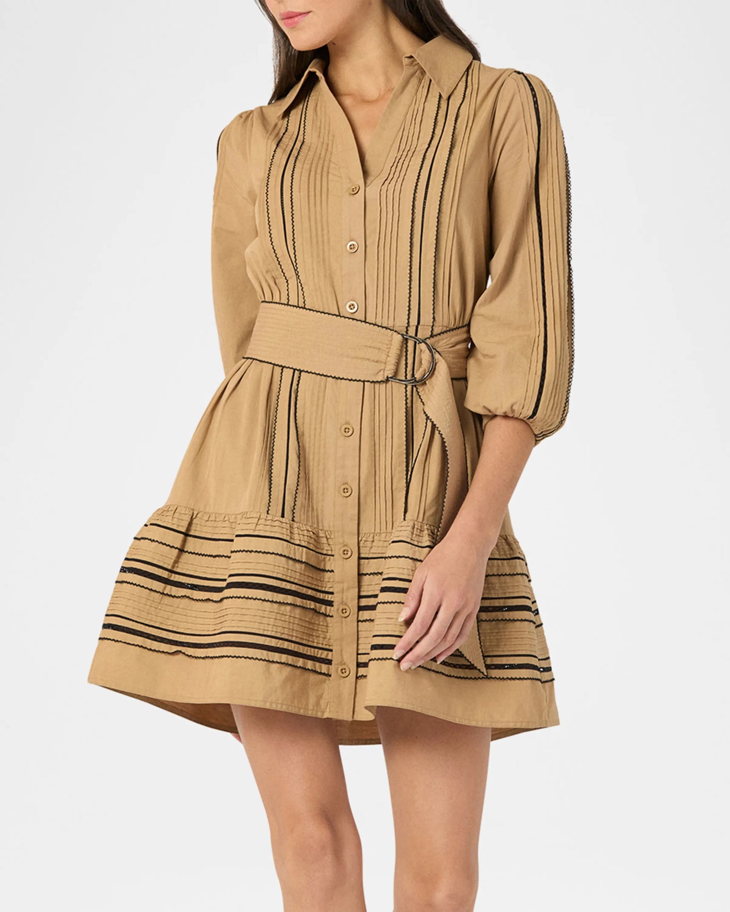 Towns Pintuck Flounce Cotton Mini Dress