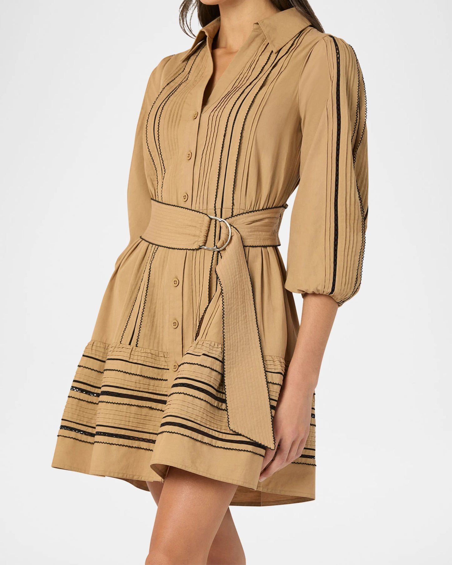 Towns Pintuck Flounce Cotton Mini Dress