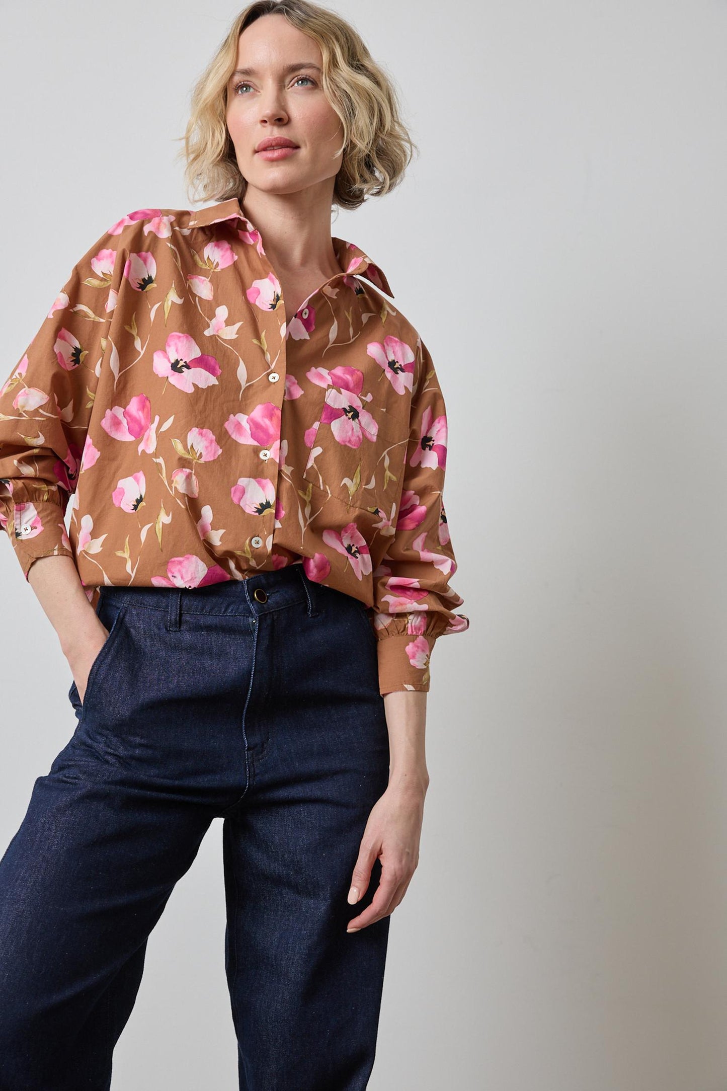 Dolman Sleeve Button Down Shirt