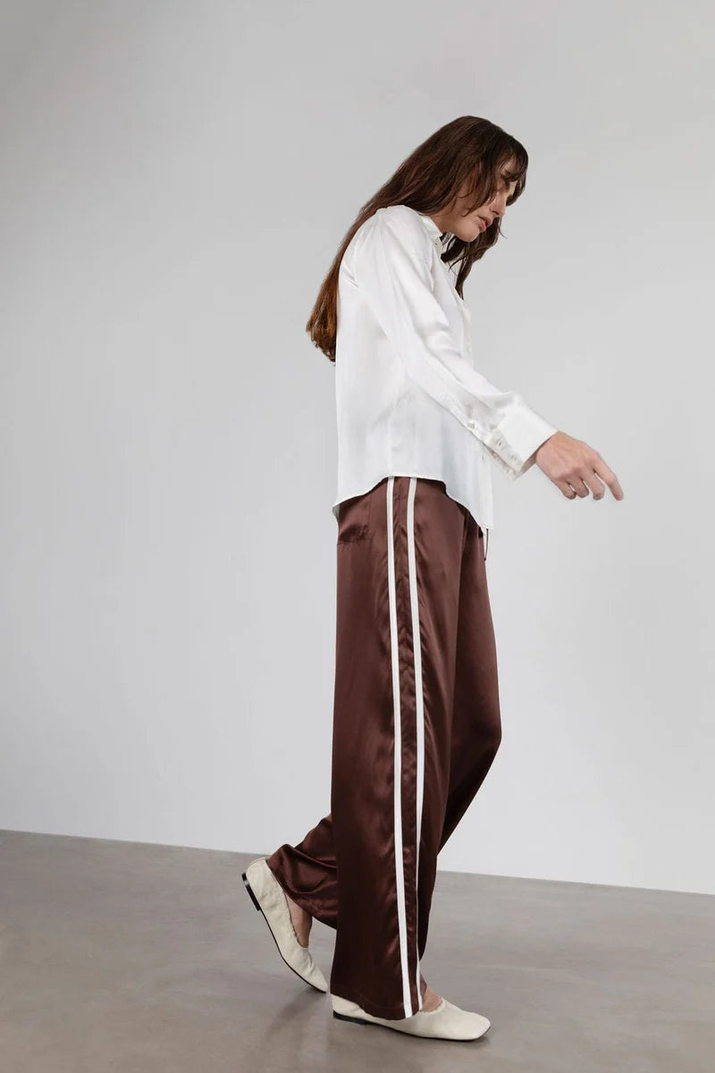 Sporty Silk Track Pants - Espresso