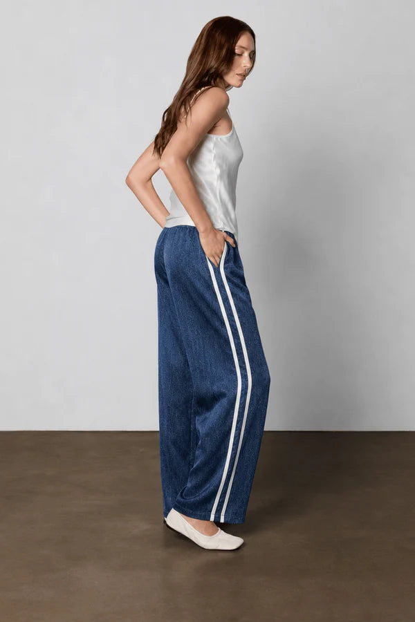 Sporty Silk Track Pants - Dark Denim