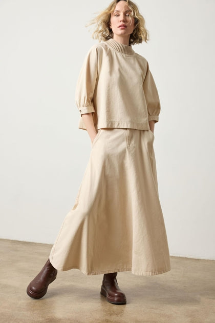 Knit Collar Twill Top