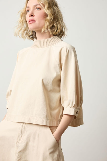 Knit Collar Twill Top
