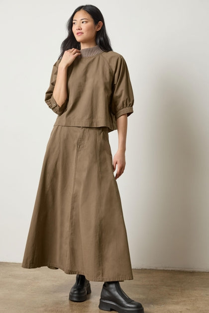 Knit Collar Twill Top