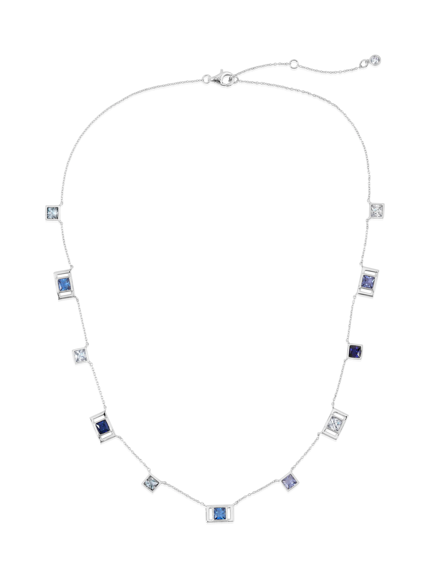 Square Princess Cut Periwinkle Colored Stone Station Necklace
