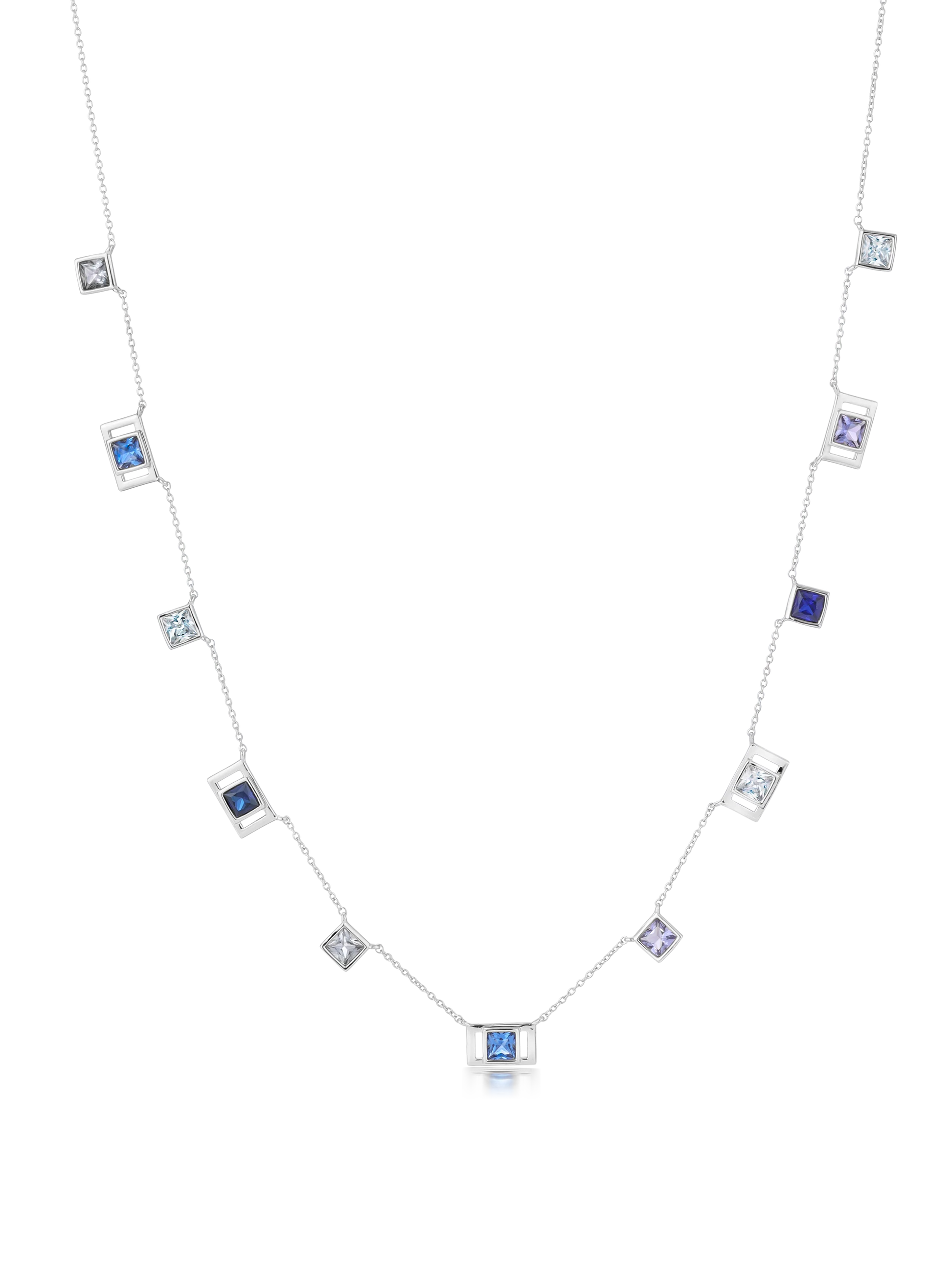 Square Princess Cut Periwinkle Colored Stone Station Necklace