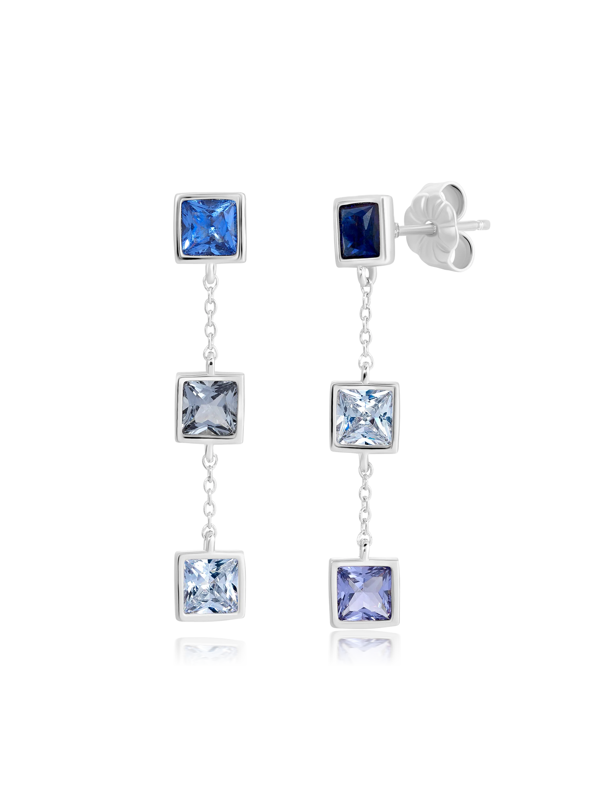 Square Princess Cut Sm Linear Periwinkle Colored Stone Earrings